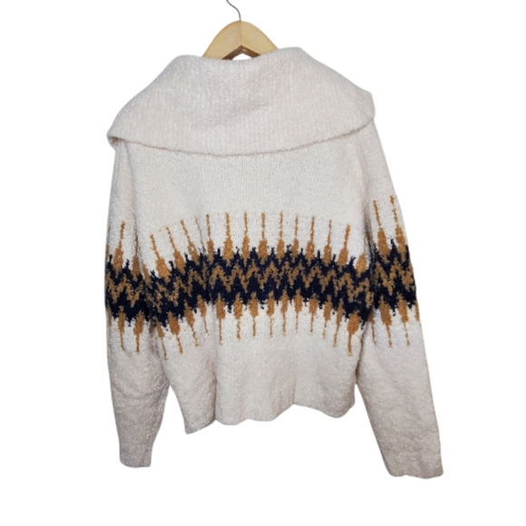 JCrew Wool Blend Fair Isle johnny collar sweater in bouclé yarn Large Cream Cozy - Picture 6 of 6